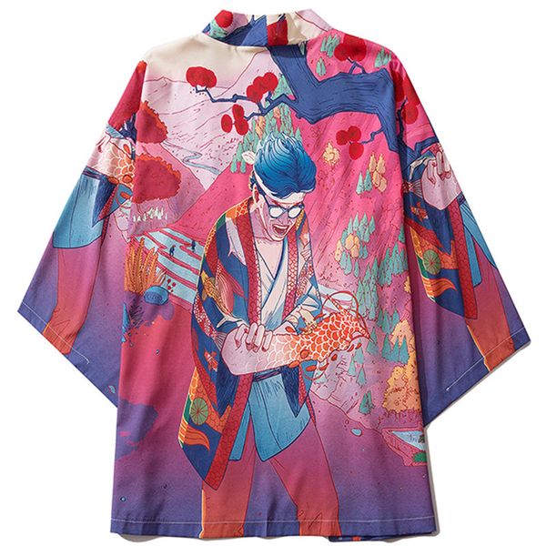 men women pink cardigan yukata shirts man loose polyester clothing summer haori japanese style anime kimono jacket, Red
men women pink cardigan yukata shirts man loose polyester clothing summer haori japanese style anime kimono jacket, Red