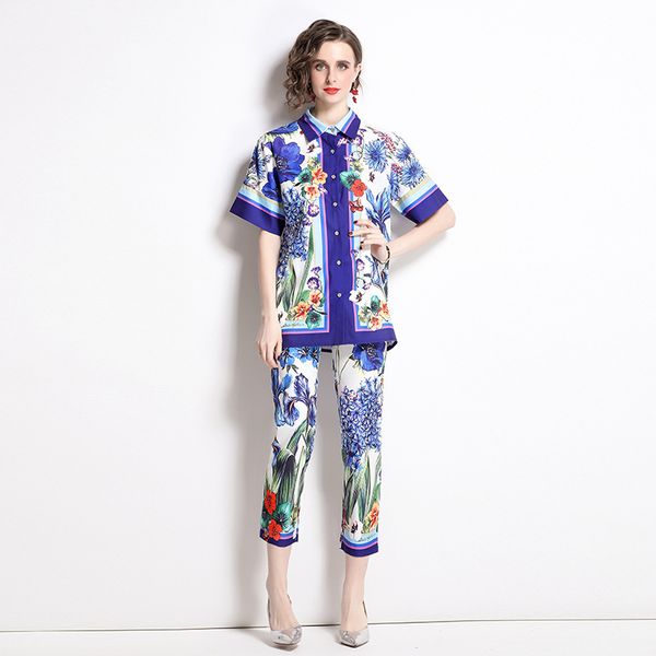 women 2 pieces pants 2022 new arrival vintage shirt+ 9/10-length pants print summer casual elegant wear sets, White
women 2 pieces pants 2022 new arrival vintage shirt+ 9/10-length pants print summer casual elegant wear sets, White