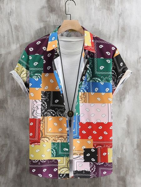 men random paisley & patchwork print shirt without tee i8dw#, White;black
men random paisley & patchwork print shirt without tee i8dw#, White;black