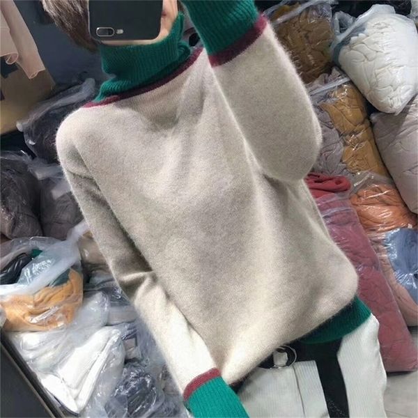 autumn and winter high collar cashmere sweater women's clothes thickened loose pullover fashion knitted wool 201222, White;black
autumn and winter high collar cashmere sweater women's clothes thickened loose pullover fashion knitted wool 201222, White;black