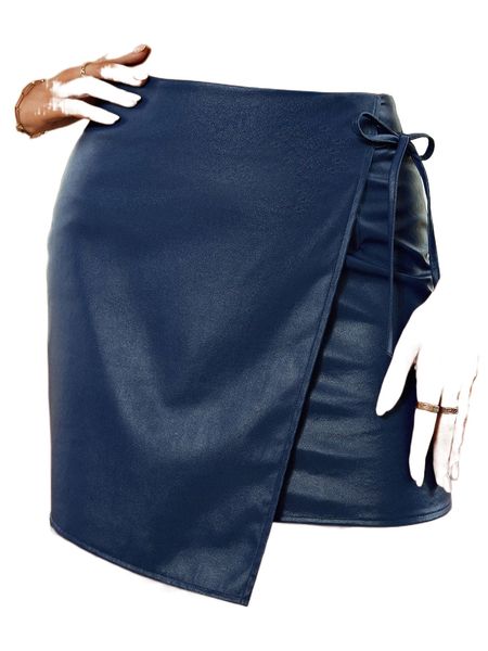 wrap tie side pu skirt x6kg#, Black 
wrap tie side pu skirt x6kg#, Black