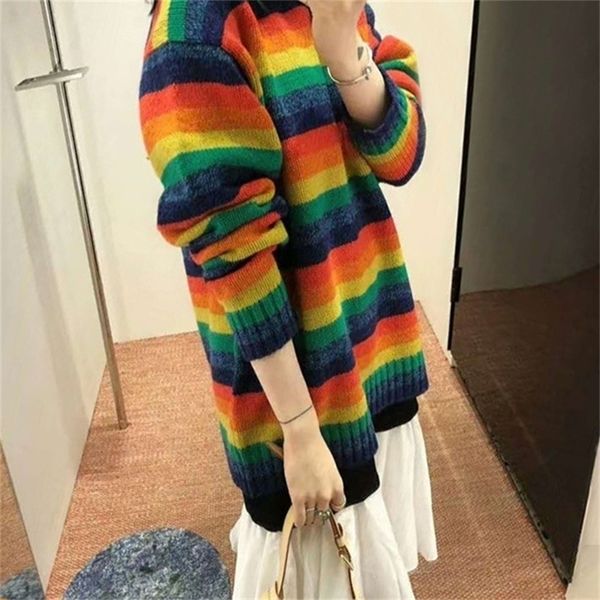 women sweater autumn and winter rainbow stripes color matching mohair loose casual sweater 201201, White;black
women sweater autumn and winter rainbow stripes color matching mohair loose casual sweater 201201, White;black
