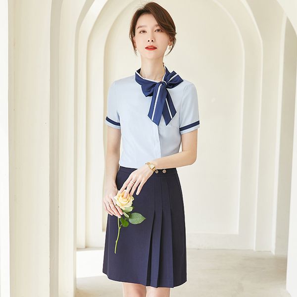 two piece dress summer women skirt suits elegant short sleeve 2 set blue white office lady work wear clothes
two piece dress summer women skirt suits elegant short sleeve 2 set blue white office lady work wear clothes