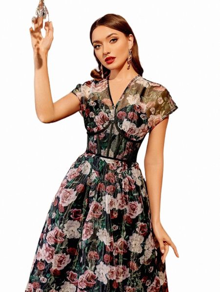 modely v-neck batwing sleeve floral print mesh dress t2d0#, Black;gray 
modely v-neck batwing sleeve floral print mesh dress t2d0#, Black;gray