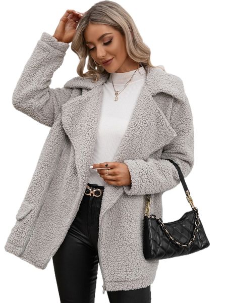 zip up drop shoulder teddy coat w5dl#, Black 
zip up drop shoulder teddy coat w5dl#, Black