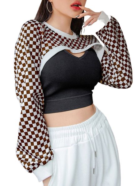 dazy checker print crop y7mp#, White