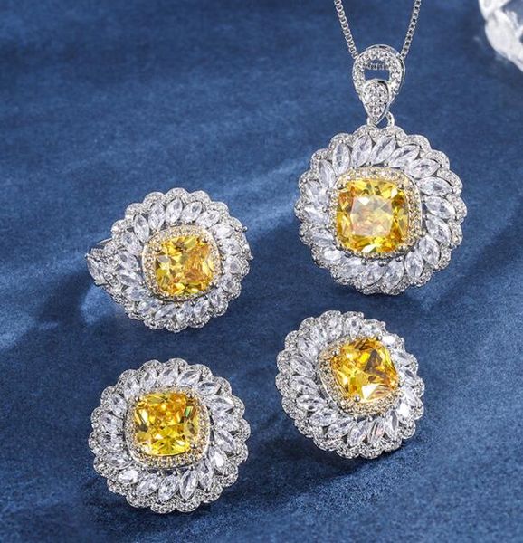 18k gold plated yellow water diamond chain square luxury inlaid pendant earring set, Black
18k gold plated yellow water diamond chain square luxury inlaid pendant earring set, Black