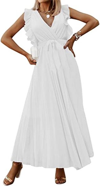 & tees women's summer pleated maxi dress wrap v neck ruffle cap sleeves long flowy chiffon dress with belt, White
& tees women's summer pleated maxi dress wrap v neck ruffle cap sleeves long flowy chiffon dress with belt, White