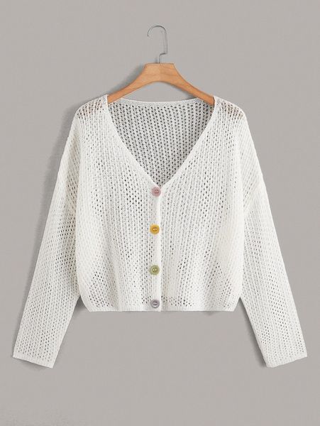 plus drop shoulder open knit cardigan l0pf#, Black