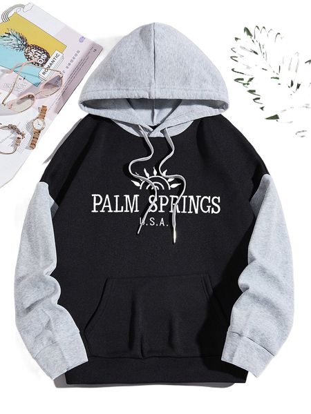 letter & sun graphic drawstring kangaroo pocket hoodie 28xt#, Black
letter & sun graphic drawstring kangaroo pocket hoodie 28xt#, Black