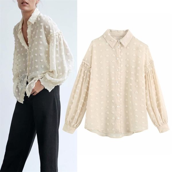 summer za white polka dot blouse women label collar front buttons retro shirts woman long sleeve with ruffle trim 210302
summer za white polka dot blouse women label collar front buttons retro shirts woman long sleeve with ruffle trim 210302