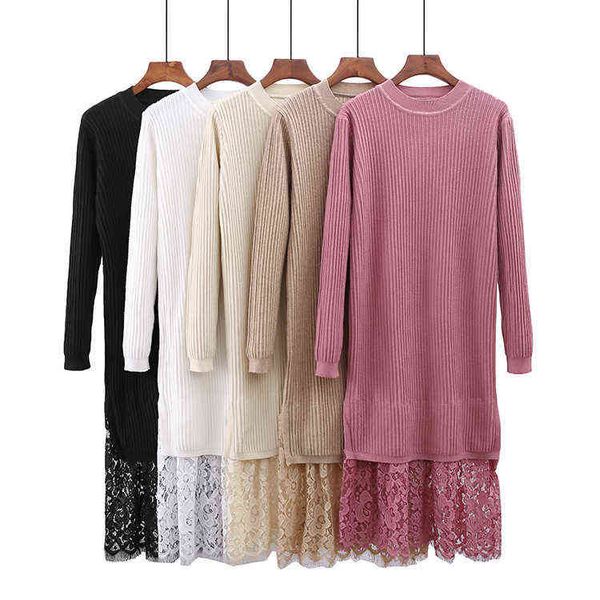 hlbcbg lace stitching sweater women autumn winter long straight dress knitted dresses maxi retro lady ribbed robe pullover dres t220804, Black;gray
hlbcbg lace stitching sweater women autumn winter long straight dress knitted dresses maxi retro lady ribbed robe pullover dres t220804, Black;gray