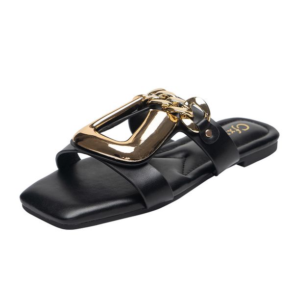 new personality chain u buckle slippers fashion square head women's sandals size 37----42, Black
new personality chain u buckle slippers fashion square head women's sandals size 37----42, Black