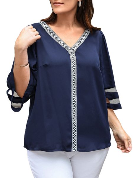 emery rose plus geo print contrast tape blouse 81p9#, Black