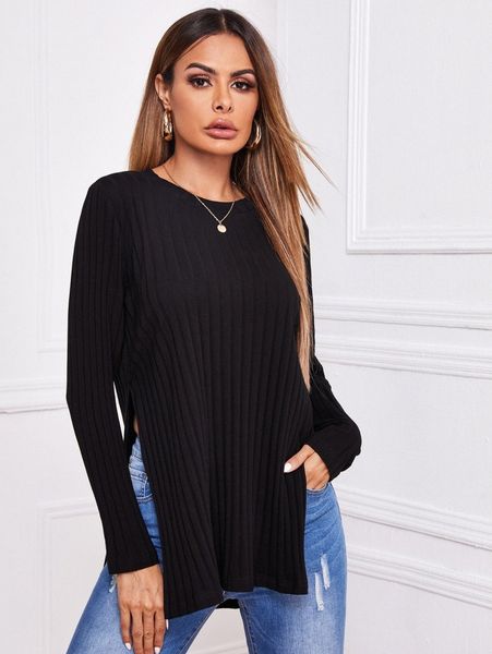 ribbed split side longline tee f4eg#, White