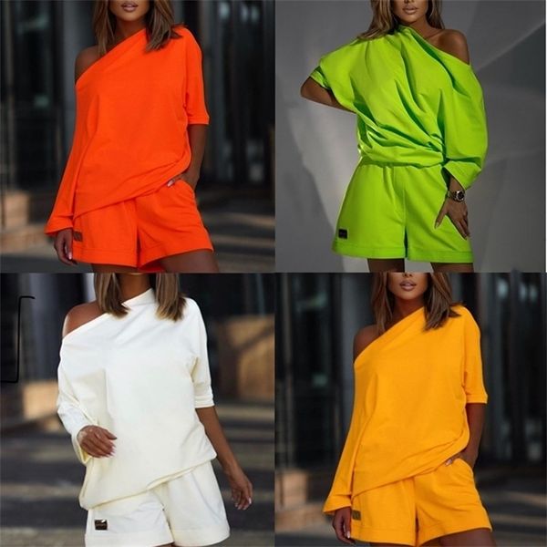 casual loose two piece set summer fashion solid halft sleeve and shorts 2 piece set white off shoulder suits 220526
casual loose two piece set summer fashion solid halft sleeve and shorts 2 piece set white off shoulder suits 220526