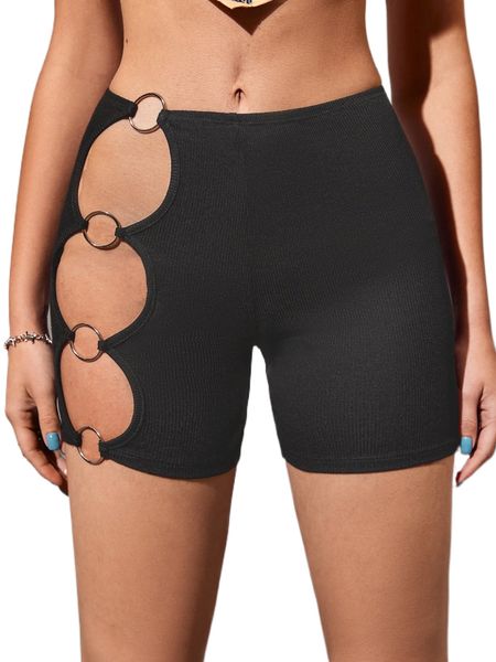 cut out o-ring detail biker shorts c2hu#, White;black