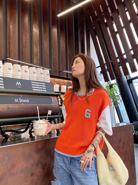 women's sweaters designer 2022 early spring new digital 6 color contrast splicing short sleeved sweater loose casual round neck pullove, White;black
women's sweaters designer 2022 early spring new digital 6 color contrast splicing short sleeved sweater loose casual round neck pullove, White;black