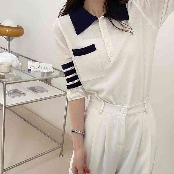 spring and summer four bar ice silk back dog knitted polo shirt college style close waist thin short sleeve t-shirt women's fashion, White
spring and summer four bar ice silk back dog knitted polo shirt college style close waist thin short sleeve t-shirt women's fashion, White