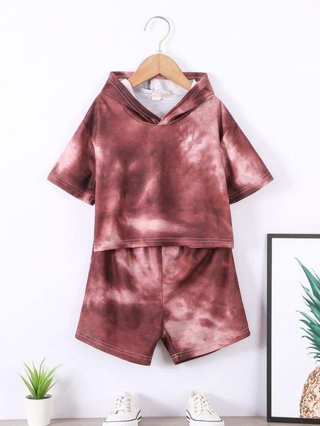 toddler girls tie dye drop shoulder hooded tee & shorts she, White