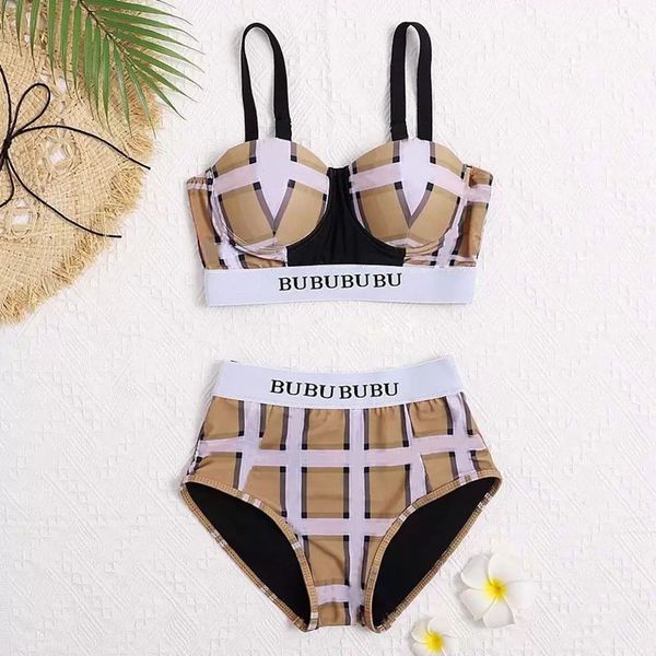 

Hot Sell Bikini Woman Designer Sense Beach Swim Wear Summer Swim Suit Sexy Sling Strap Bur Design Pattern Plaid Swimsuit High Quality Womens, As picture