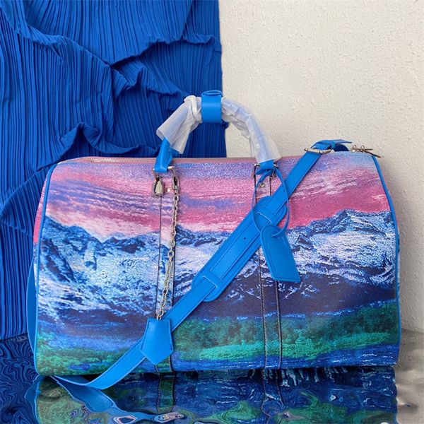 lvs 50cm designer luxury handbags bag purse keepall laser pvc snow mountain pattern duffle bags brilliant colour luggage travel bag large ca
lvs 50cm designer luxury handbags bag purse keepall laser pvc snow mountain pattern duffle bags brilliant colour luggage travel bag large ca