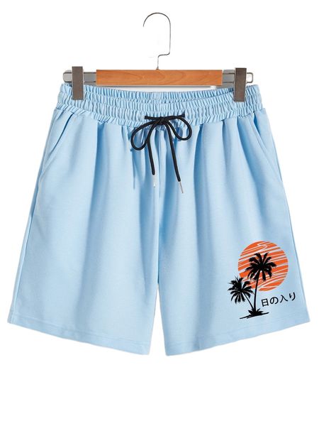 men palm tree & japanese letter graphic shorts y4xg#, White;black