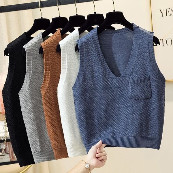 spring autumn women sweater vest slim vneck knitted vest female loose casual waistcoats vest sleeveless knit pullovers y201128, Black;white
spring autumn women sweater vest slim vneck knitted vest female loose casual waistcoats vest sleeveless knit pullovers y201128, Black;white