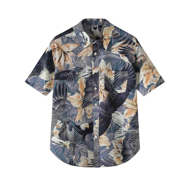 european and american men's wear summer 2022 new short-sleeve lapel single-breasted vintage eagle print fashion shirt, White;black 
european and american men's wear summer 2022 new short-sleeve lapel single-breasted vintage eagle print fashion shirt, White;black