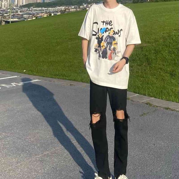 sa50 2022 summer new paris home x simpson co branded men wo versatile couple short sleeve t-shirt wo, White;black
sa50 2022 summer new paris home x simpson co branded men wo versatile couple short sleeve t-shirt wo, White;black