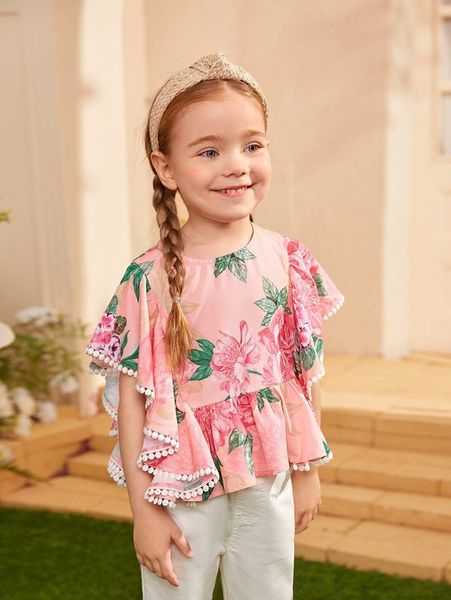 toddler girls 1pc floral print pom trim butterfly sleeve peplum blouse she, White;black
toddler girls 1pc floral print pom trim butterfly sleeve peplum blouse she, White;black
