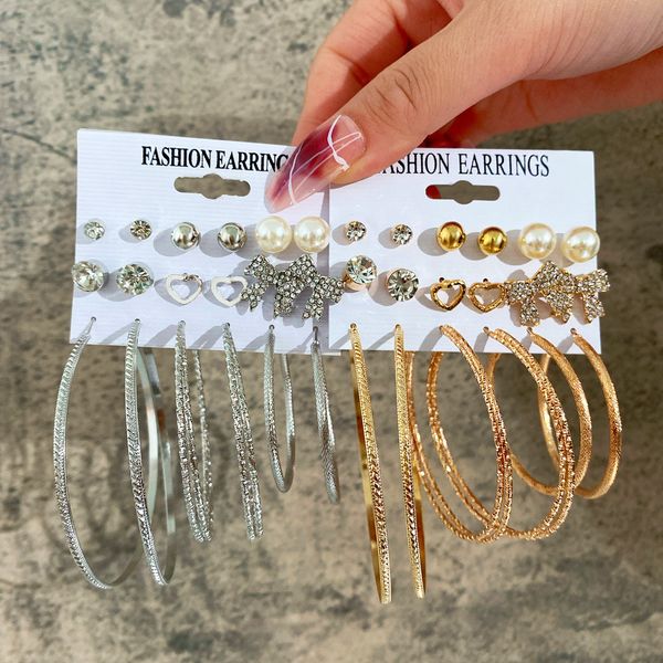 9 pairs women vintage dangle geometric bow knot heart hoop earrings set creative simple ear studs jewelry, Silver
9 pairs women vintage dangle geometric bow knot heart hoop earrings set creative simple ear studs jewelry, Silver
