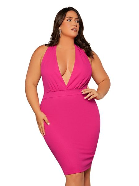 plus tie backless bodycon halter dress 36mp#, Black