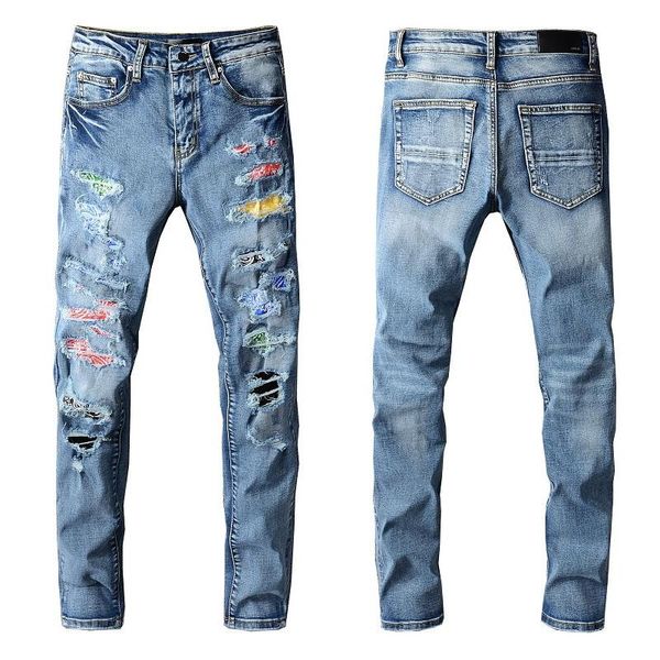 men's jeans ripped hole blue men 2022 hip hop desginer color patchwork pants streetwear trousers
men's jeans ripped hole blue men 2022 hip hop desginer color patchwork pants streetwear trousers