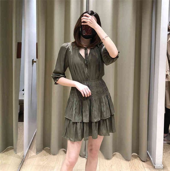 french mj army green lace up v-round neck women's ruffle dress solid color medium sleeve waist closing thin skirt, Black;gray
french mj army green lace up v-round neck women's ruffle dress solid color medium sleeve waist closing thin skirt, Black;gray