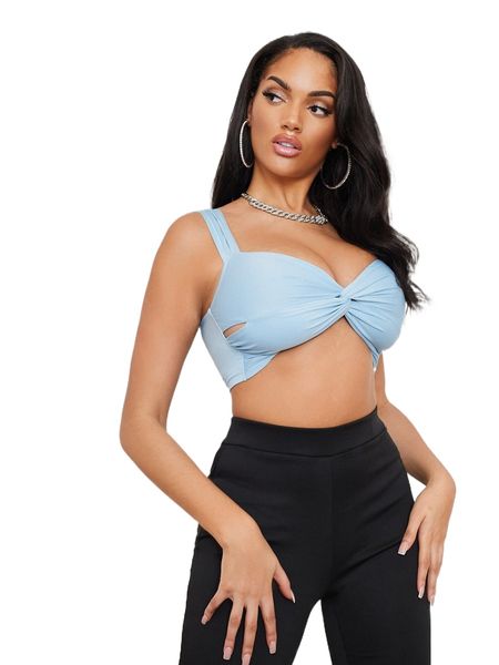 solid twist detail crop 61qx#, White