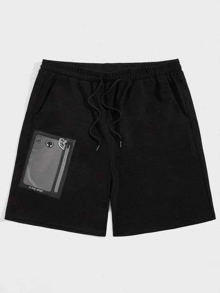 romwe guys letter patched drawstring shorts o2hg#, White;black