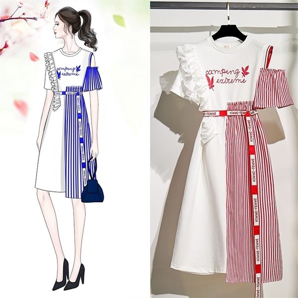 summer fashion women ruffles cold shoulder letter print irregular dress streetwear casual striped patchwork mid shirt dress t200117, White;black
summer fashion women ruffles cold shoulder letter print irregular dress streetwear casual striped patchwork mid shirt dress t200117, White;black