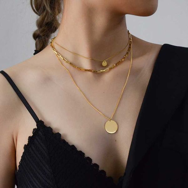 pendant necklaces 316l stainless steel fashion upscale jewelry casual style 3 layer round charms thick chain choker pendants for women, Silver
pendant necklaces 316l stainless steel fashion upscale jewelry casual style 3 layer round charms thick chain choker pendants for women, Silver