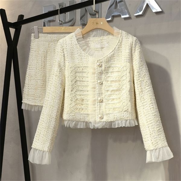small fragrance spring fall vintage 2 piece set women luxury buttons woolen tweed jacket short coat skirt suits 220803, White
small fragrance spring fall vintage 2 piece set women luxury buttons woolen tweed jacket short coat skirt suits 220803, White