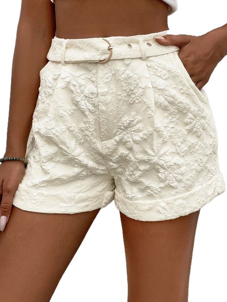 jacquard roll up hem belted shorts 435o#, White;black