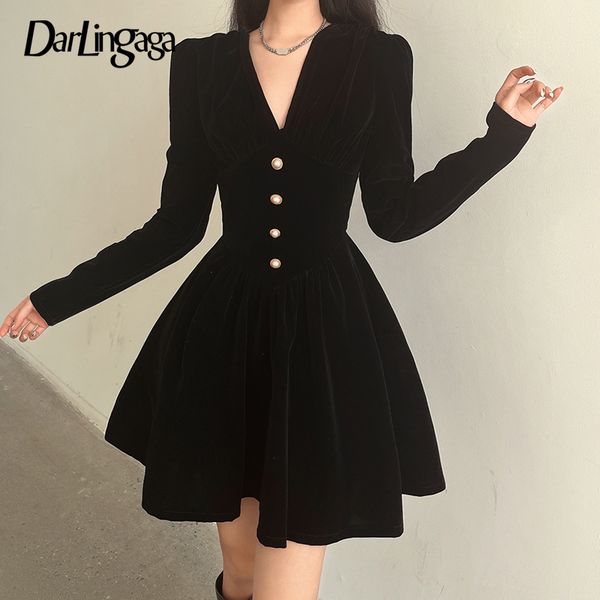 darlingaga fashion elegant v neck velvet spring autumn black dress buttons korean pleated party dresses female clubwear clothing, Black;gray
darlingaga fashion elegant v neck velvet spring autumn black dress buttons korean pleated party dresses female clubwear clothing, Black;gray