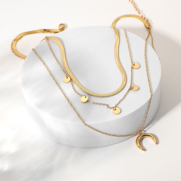 2022 boho multi layered choker snake chain pendant jewelry 14k gold plated stainless steel necklaces disc crescent horn pendant necklace jdn, Silver
2022 boho multi layered choker snake chain pendant jewelry 14k gold plated stainless steel necklaces disc crescent horn pendant necklace jdn, Silver