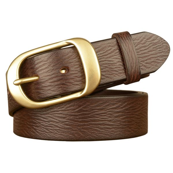layer cowhide business fashion men's belt 38mm copper buckle casual pleated wrinkle belts ten years continuous jeans male sports belts, Black;brown
