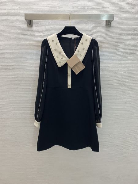 european fashion brand new temperament lady style heavy industry custom diamond studded lapel perspective sleeve splicing slim dress, Black
european fashion brand new temperament lady style heavy industry custom diamond studded lapel perspective sleeve splicing slim dress, Black