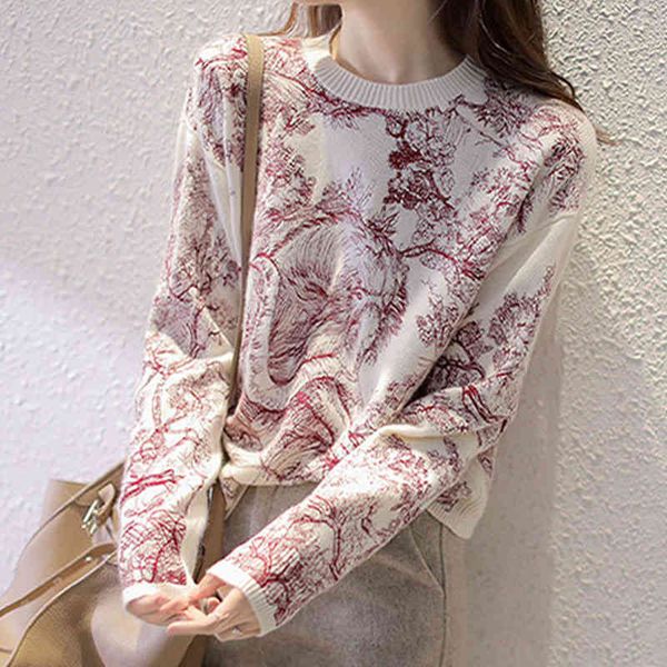 european fashion ink painting printed women's autumn and winter new long sleeved pullover loose bottomed sweater, White
european fashion ink painting printed women's autumn and winter new long sleeved pullover loose bottomed sweater, White