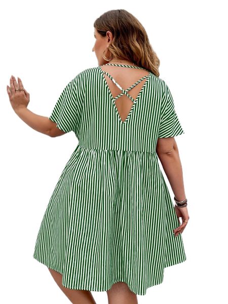 plus vertical striped crisscross back batwing sleeve smock dress k1d9#, Black
plus vertical striped crisscross back batwing sleeve smock dress k1d9#, Black