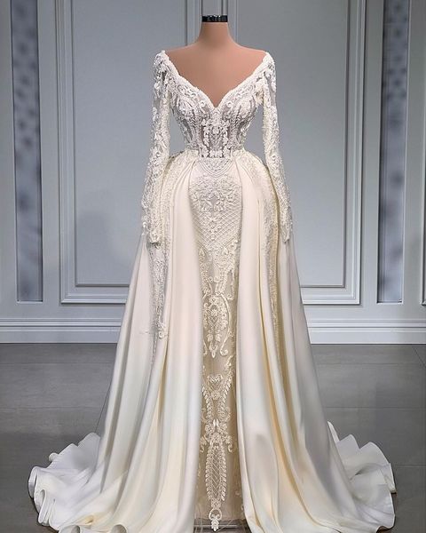 vintage white mermaid wedding dresses lace appliques detachable train bridal gowns custom made v neck plus size vestido de novia
vintage white mermaid wedding dresses lace appliques detachable train bridal gowns custom made v neck plus size vestido de novia