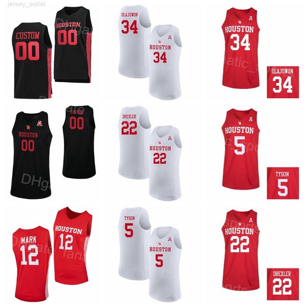 ncaa college houston cougars basketball 5 cameron tyson jerseys 44 elvin hayes 12 tramon mark hakeem olajuwon 34 clyde drexler 22 university, Black