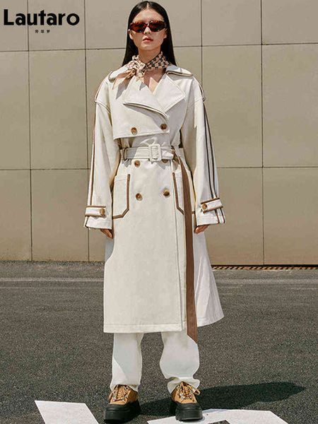 lautaro spring autumn long color block pu leather trench coat for women belt pockets designer loose stylish luxury clothes 2022 l220728, Black
lautaro spring autumn long color block pu leather trench coat for women belt pockets designer loose stylish luxury clothes 2022 l220728, Black